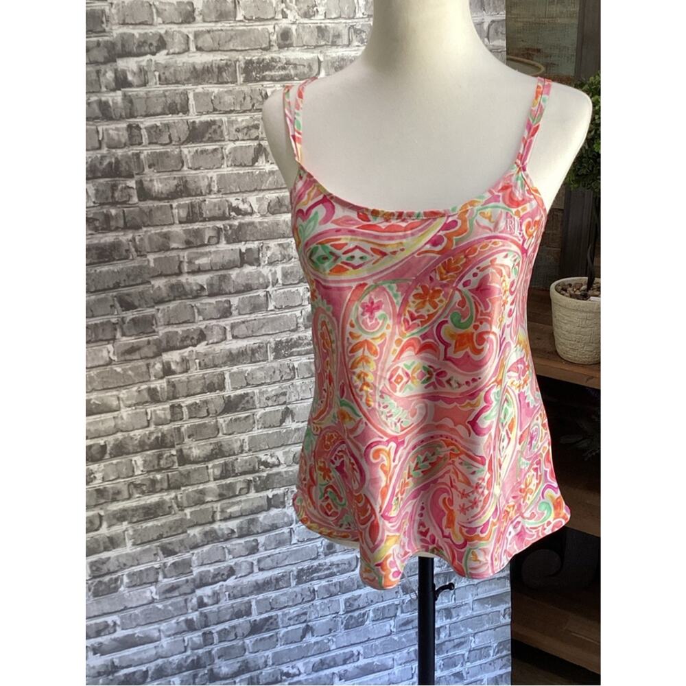 Lauren Ralph Lauren Pink Paisley Satin Camisole Womens S, Romantic